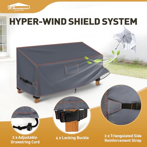 Garden Bench Cover 2 Seater 133 W x 70 D x 63/86 H cm, Protective Cover Garden Bench, 420D Oxford UV-Resistant Waterproof Cover Garden Furniture Winterproof, Triple Wind Protection Tarpaulin Garden