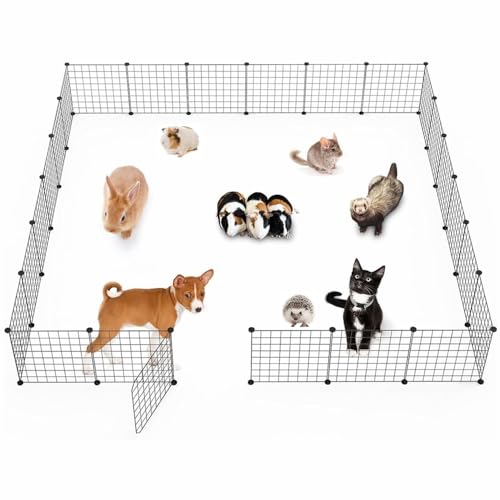 Beauenty 24 Panels DIY Portable Pet Playpen, Metal Fence for Small Animals, Guinea Pigs, Rabbits, Dogs, Cats (Black 35CM*35CM)