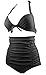 COCOSHIP Retro Elegant Black High Waisted Bikini Vintage Swimsuits Halter Swimwear XXL(US12)