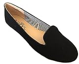 Womens Faux Suede Loafer Smoking Shoes Flats (7/8, Black 4024)