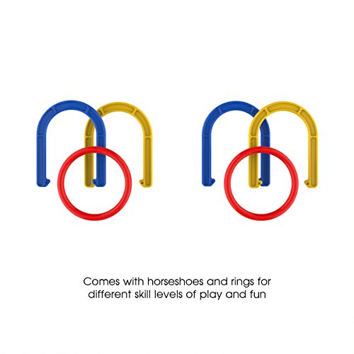 Hey!Play! 2-in-1 Horseshoe and Ring Toss – Outdoor Combo Two-Player Skill Game Set for Kids and Beginners – Picnic, Cookout, Beach and Backyard - Thumbnail 4