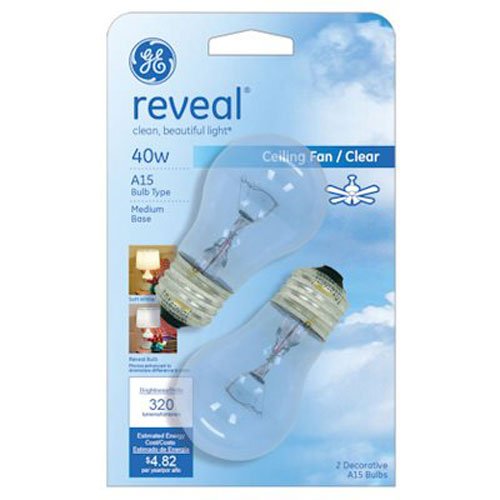 GE Lighting 48696 40-Watt Reveal Bulbs, Medium Base for Ceiling Fan A15, 2-Pack
