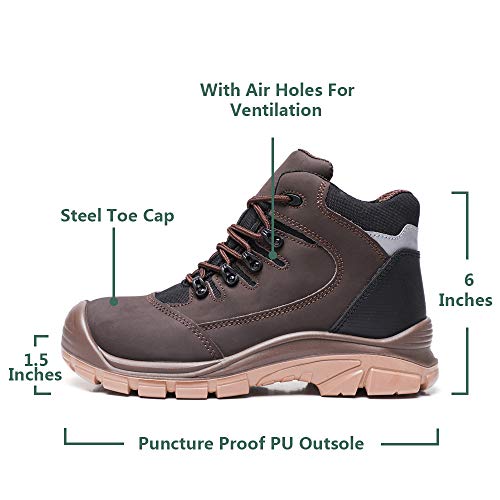 DRKA Men's Steel Toe Work Boots Water Resistant Safety Shoes(18950-brn-40) - Thumbnail 3