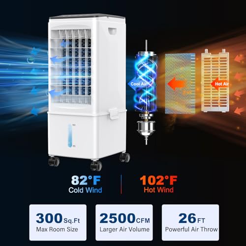 Portable Air Conditioners, 2.5 Gal Evaporative Cooling Fans that Blow Cold Air, 3 Speed Portable AC Unit, Quiet Swamp Cooler w/Timer & Remote, Windowless Air Conditioner for Bedroom Office Garage
