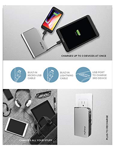 myCharge Portable Charger Power Bank - HubPlus 6700 mAh External Battery Pack | Wall Charger Foldable Plug | Built in Cables (Apple iPhone Charger Lightning Cable and Android Samsung Micro USB Cable
