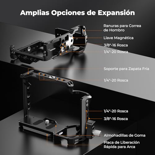 K&F CONCEPT ZV-E1 Cage，Kit de Jaula para Sony Alpha ZV-E1 con Liberación Rápida HawkLock，Placa de Liberación Rápida Incorporada para Arca, Zapata Fría y Orificios Roscas de 3/8'' y 1/4''