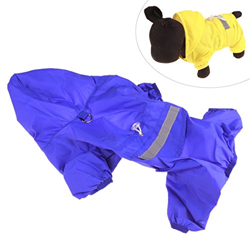 Xiaoyu Adjustable Pet Dog Waterproof Jumpsuit Raincoat Jacket with Safe Reflective Strips, Blue, S