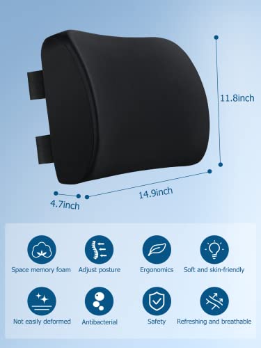 Lumbar Support Pillow for Office, Memory Form Back Support with Adjustable Strap& Breathable 3D Mesh & Air Fiber for Back Pain Relief, Lumbar Pillow for Gaming Chair Computer Car Seat