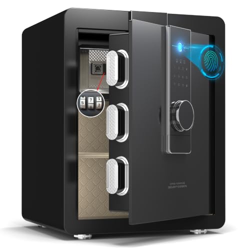 22 kg Heavy Duty Steel Safe 52 L Electronic Safe with Footprint, Digital Code and Key for Home and Office, Ideal for Jewellery, Money and A4 Documents, Instructions in French (Black, 52L)