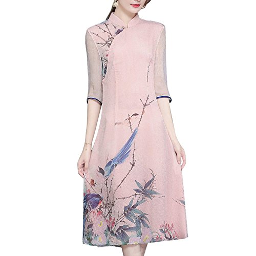 B dressy Women's Chinese Drawing Style Summer Midi Qipao Dress