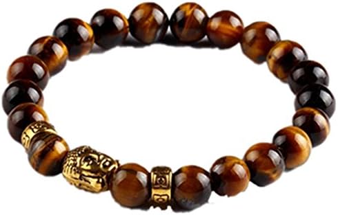 NewYork Men Women Tibetan Buddhist Beads Energy Power Crystal Elastic Stretch Beaded Lava Rock Chakra Gemstone Reiki Healing Bracelet (Tibetan Buddhist Granite Brown 2)