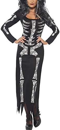 DAYSEVENTH Halloween Women Ghost Festival Skull Printed Horror Skeleton Costume Holiday Party Club Dress(Black, XL)