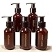 Bottiful Home - 3 oz. Refillable Amber Plastic Travel Bottles Set of 5 w Pumps - Gold Printed Shampoo, Conditioner, Body Wash, Lotion + Other - TSA-Compliant