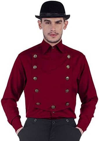 ThePirateDressing Steampunk Victorian Cosplay Costume Mens Linen Airship Shirt C1290 (Aubergine) (Small)