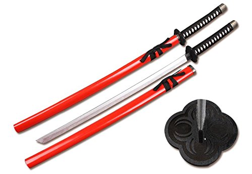 Red Zombie Wooden Samurai Katana Sword with Scabbard Cosplay Weapon