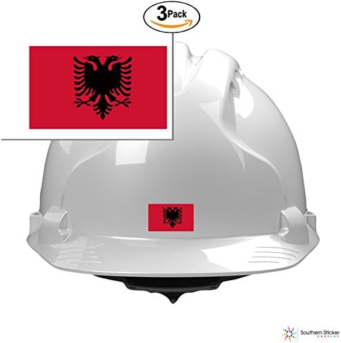 (3) country flag Albania 2x1 size - funny stickers for construction hard hat pro union working men lunch box tool box symbol window motorcycle biker car - Made and shipped in USA