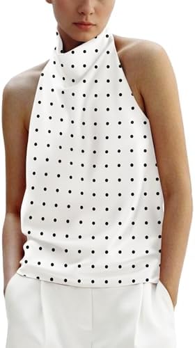 MakeMeChic Women's Summer Satin Silk Backless Halter Tank Tops