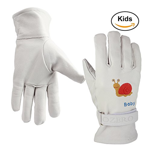OZERO Kids Work Gloves - Leather Children Garden Glove with Colourful Embroidery - Puncture Resistant & Durable for Household/Vineyard/Gardening/Hiking - Mesh Fabric Lining for 10-13 Years Old Kid