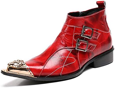 KTYXGKL British Wind Pointed Short Tube Cowboy Boots Personality Red Korean Tooling Boots Outdoor Boots Leather Boots Trend Men's leather boots (color : Red2, Size : 46)