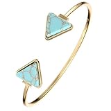 Susenstone Retro Stylish Open Bangle Triangle Marble Turquoise Stone Cuff Bracelet (Blue)