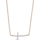 Round Cut Lab Created Moissanite Or White Cubic Zirconia Micro Pave Sideways Curved Cross Pendant Necklace in 14K Gold Plated 925 Sterling Silver Jewelry Gift for Her