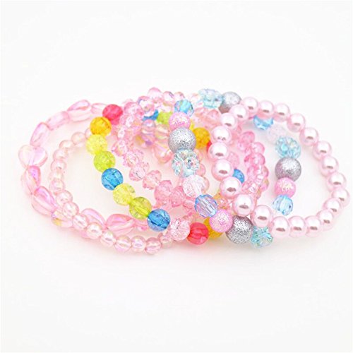 image for BB-GG 6 Pieces Princess Bracelets,Rainbow Stretchy Bead Bracelets Pink