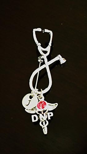DNP Doctorate of Nursing Practice Nurse Practioner Handstamped Personalized Crystal Birthstone Initial Pin Brooch