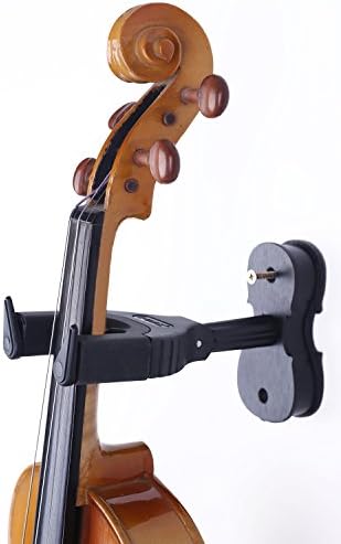 Violin Wall Hanger Auto Lock Safety Wooden Wall Mount Holder (Black)