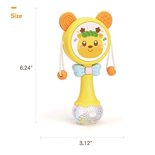Rattles Toy Drum for Infants, Shaker Toy Musical rattles for Babies with Light up and Singing for boy or Girl Birthday Gift (Yellow)