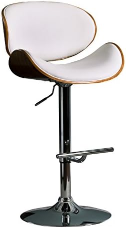 Modern Contemporary Swivel Walnut Bentwood Lift Adjustable Height Bar Stool with Curved Seat and Back (White)