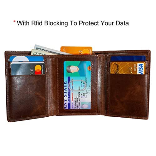 Bull Guard Best Leather Men's RFID Trifold Wallet With ID Great Outdoor