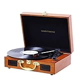 Musitrend Turntable Portable Suitcase Record Player with Built-in Speakers, PC Recorder, Headphone Jack, RCA line Out - Wood