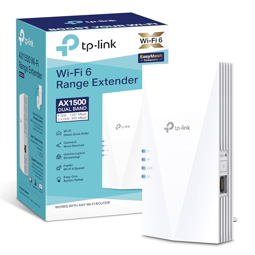 RE500X - WiFi 6 Repetidor, AX1500 WiFi, Puerto Ethernet Gigabit 10/100/1000 Mbos, Compatible con Todos los Routers, Negro, AX1500