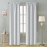 Deconovo Thermal Insulated Curtains Rod Pocket Blackout Curtain Panel 38 Inch by 84 Inch Greyish White White Set of 2