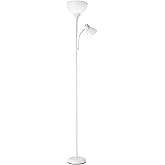 Globe Electric 67136 72" Torchiere Floor Lamp with Adjustable Reading Light, Matte White Finish, Frosted Shades, Rotary Switc