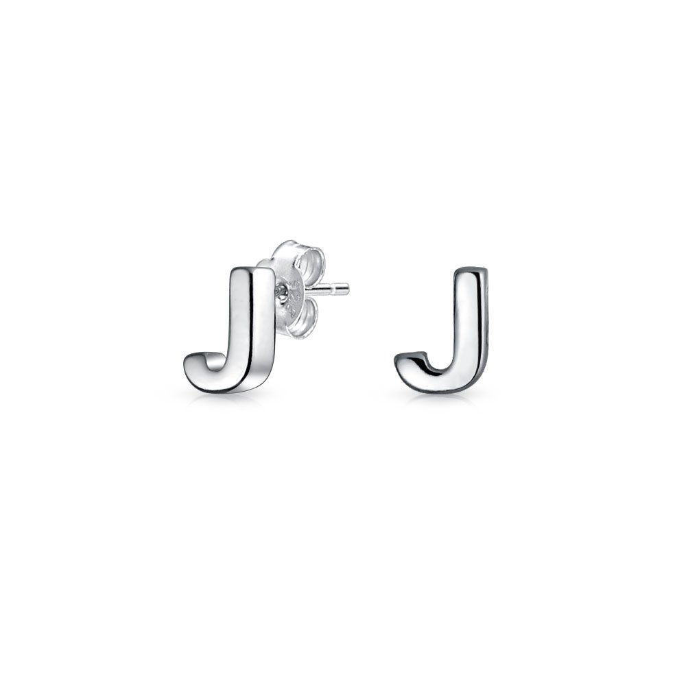 ABC Minimalist Capital Block Alphabet Letter Initial J Stud Earrings For Teen For Women .925 Sterling Silver — image 1