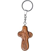 LandOfChrist Holy Land Olive Wood Cross Keychain Olive Wood Gifts for Christians wood prayer cross comfort palm hand cross olive wood Keychain(Comfort Cross Keychain), Standard, Brown