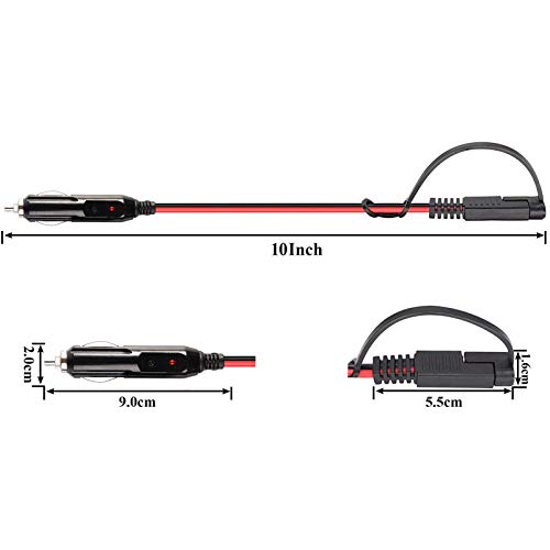 Vemote 10FT SAE Cigarette Lighter Battery Charger 14AWG Cable 12V