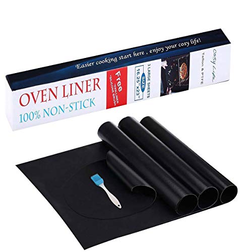 Cosy Life Set of 3 Large Oven Liner 16.25 x 23 Inch, Teflon Non-Stick Oven Mat - Black