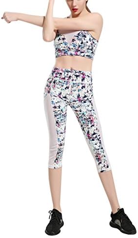SSNB Women's Crop Top High Waisted Pants Gym Yoga Leggings Sports Set Printed XL