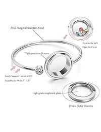 Jovivi Personalized Custom Stainless Steel Clear Glass Memory Living Floating Charm Locket Bracelet Bangle with 12pcs Cubic Zirconia Birthstones for Women Girls
