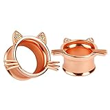 KUBOOZ(1 Pair) Cute Rose-gold Kitten Ear Plugs Tunnels Gauges Stretcher Piercings