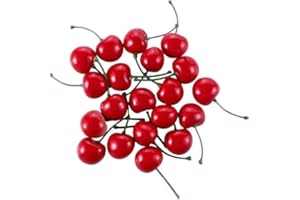 Fansoftiks 20Pcs Red Artificial Cherries, Lifelike Fruit Cherry Ornament, Fake Cherry Model, Home Kitchen Party Decoration De