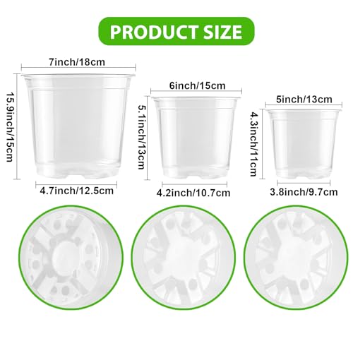 auriikoop 36 Pieces Plastic Pots, 13/15/18 cm Transparent Orchid Pots with Drainage Holes for Indoor and Outdoor Plant Cuttings