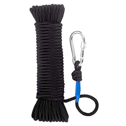 Nylon Twisted Braided Rope, 8mm x 20M(65ft) Utility Rope w/ D-Ring Locking Carabiner, 1000 Lbs Breaking Strength All-Purpose Rope for Moving, Camping, Towing, Outdoor Adventure, Gardening, Boat Docks