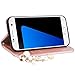 Galaxy S7 Case, CinoCase Luxury 3D Bling Crystal Rhinestone Wallet Leather Purse Flip Card Pouch Stand Cover Case with Shiny Diamond Pearls & Lovely Heart Pendant for Samsung Galaxy S7 - Rose Gold