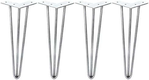 Mochiglory Set of 4 Metal Hairpin Coffe Table Legs 28 Inch, 3-Rod Raw Steel Modern DIY Desk Bench Chair Furniture Support Leg