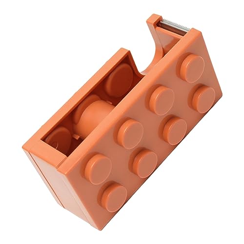 Tape Dispenser, Small and Delicate Design Desktop Tape Dispenser with a Sharp Blade Cute Mini Building Block Shape Tape Roll Dispenser for Office School Home (Orange)
