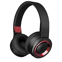 Bluetooth Headphones with Built-in Mic, Wireless and Wired Over-Ear Headset with Comfortable Earpad for PC, Tablets and Smartphones (Black+Red)