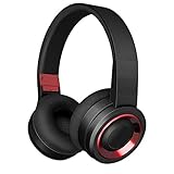 Bluetooth Headphones with Built-in Mic, Wireless and Wired Over-Ear Headset with Comfortable Earpad for PC, Tablets and Smartphones (Black+Red)